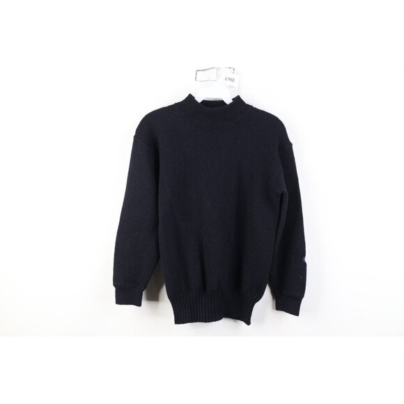 Vtg 40s US Navy Mens S Thrashed Stamped Wool Knit Mock Neck Sweater Blue USA